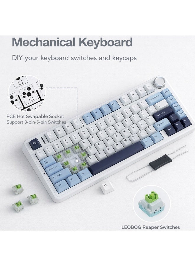 AULA F75 mechanical keyboard, custom hot-swappable switches with gaskets, pre-lubricated Reaper switches, RGB backlighting, 75% wireless gaming keyboard, 2.4GHz/Type-C/BT5.0, cream (glacier blue) color. - Image 4